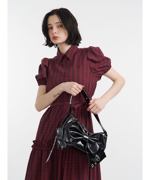 ヘムフリルチェックロングシャツワンピース（ワンピース