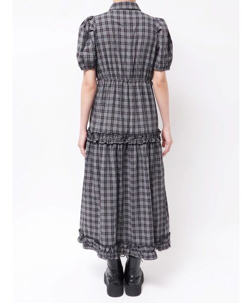 ヘムフリルチェックロングシャツワンピース（ワンピース