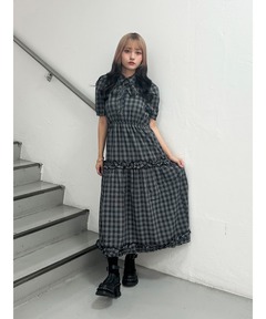 セール】背中あき配色リボンシャーリングロングワンピ（ワンピース