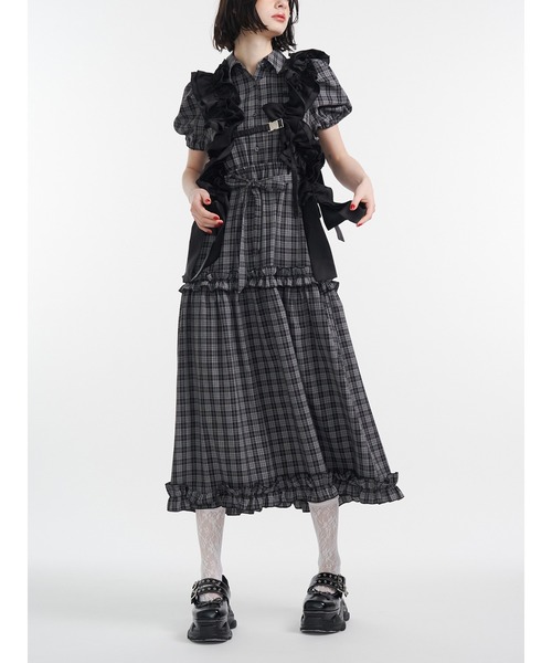jouetie ジュエティ チェック柄ロングワンピース jouetie ジュエティ 2024AW 近年モデル ショルダーフリルベルト