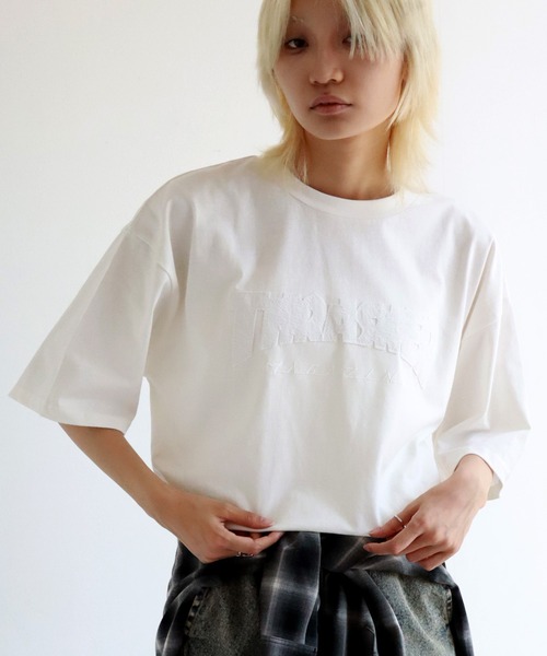 THRASHER(スラッシャー)の「【THRASHER/スラッシャー】オーバーサイズ ロゴアップリケ 半袖Tシャツ(Tシャツ/カットソー・メンズ・ベージュ/グリーン/ブラック/ホワイト/アッシュグレー・L/M/XL)」の2枚目の写真