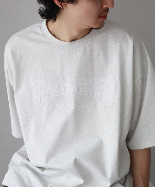 THRASHER(スラッシャー)の「【THRASHER/スラッシャー】オーバーサイズ ロゴアップリケ 半袖Tシャツ(Tシャツ/カットソー・メンズ・ベージュ/グリーン/ブラック/ホワイト/アッシュグレー・L/M/XL)」の1枚目の写真