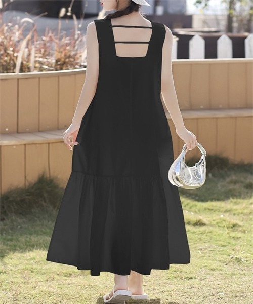 セール】裾ティアードバックオープンロングワンピース（ワンピース