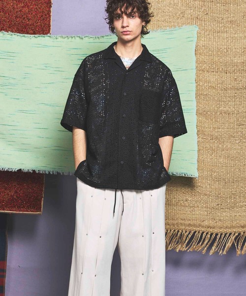 UNISEX》Crochet Like Mesh Prime-Over Short Sleeve Shirt