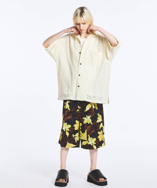 UNISEX》Crochet Like Mesh Prime-Over Short Sleeve Shirt