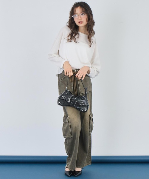 ANAP(アナップ)の「クルーネック ワッフル ロングスリーブ Tシャツ 長袖(Tシャツ/カットソー・レディース・レッド/ブラック/ホワイト・FREE)」の7枚目の写真