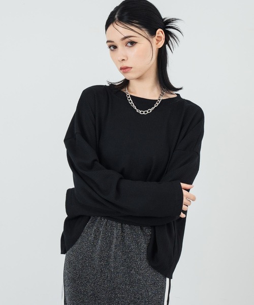 ANAP(アナップ)の「クルーネック ワッフル ロングスリーブ Tシャツ 長袖(Tシャツ/カットソー・レディース・レッド/ブラック/ホワイト・FREE)」の11枚目の写真