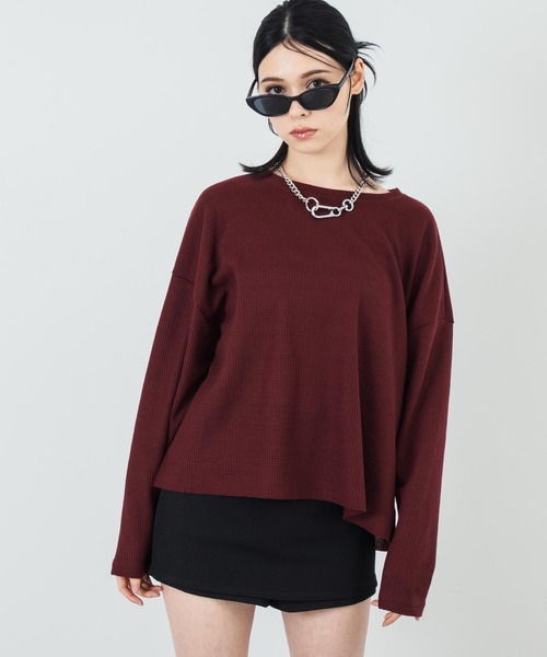 ANAP(アナップ)の「クルーネック ワッフル ロングスリーブ Tシャツ 長袖(Tシャツ/カットソー・レディース・レッド/ブラック/ホワイト・FREE)」の17枚目の写真