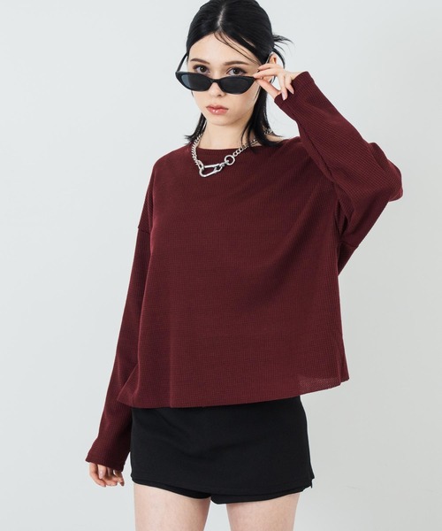 ANAP(アナップ)の「クルーネック ワッフル ロングスリーブ Tシャツ 長袖(Tシャツ/カットソー・レディース・レッド/ブラック/ホワイト・FREE)」の18枚目の写真