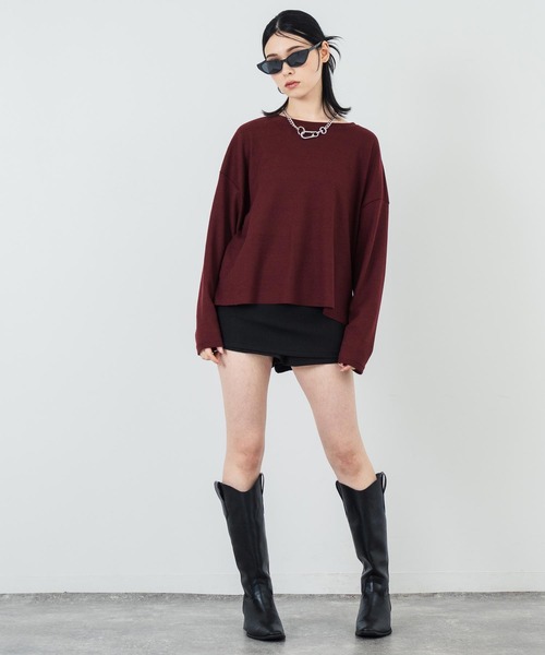 ANAP(アナップ)の「クルーネック ワッフル ロングスリーブ Tシャツ 長袖(Tシャツ/カットソー・レディース・レッド/ブラック/ホワイト・FREE)」の20枚目の写真
