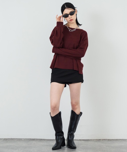 ANAP(アナップ)の「クルーネック ワッフル ロングスリーブ Tシャツ 長袖(Tシャツ/カットソー・レディース・レッド/ブラック/ホワイト・FREE)」の21枚目の写真