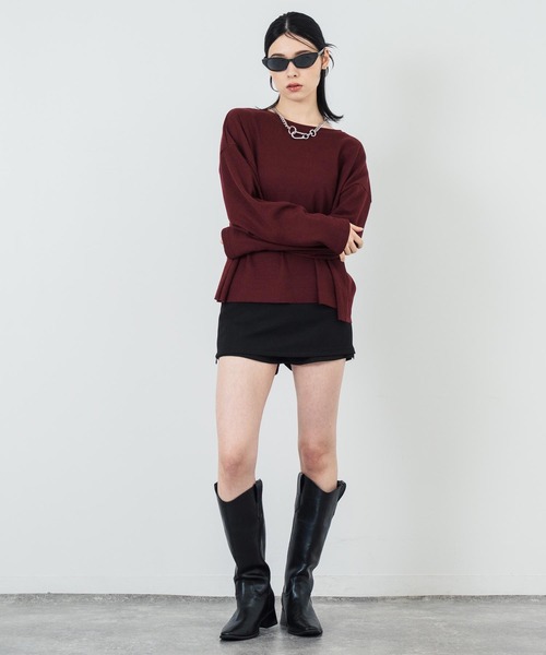 ANAP(アナップ)の「クルーネック ワッフル ロングスリーブ Tシャツ 長袖(Tシャツ/カットソー・レディース・レッド/ブラック/ホワイト・FREE)」の22枚目の写真
