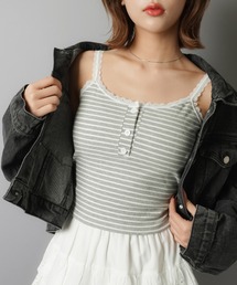 SPINNS | カップ付きキャミソール/ヘンリーネック/ボーダー/レース(キャミソール)