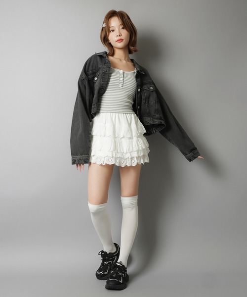 SPINNS（スピンズ）の「カップ付きキャミソール/ヘンリーネック/ボーダー/レース（キャミソール・レディース・ホワイト×ブラック/グレー系その他/グレー系その他2・ONESIZE）」の10枚目の写真