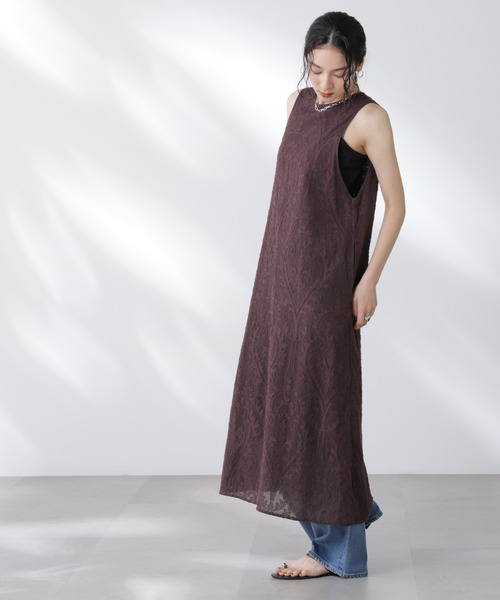 【美品】カットジャガードワンピース／ナノユニバース（NANO universe） セール】made in india カットワークジャカードワンピース