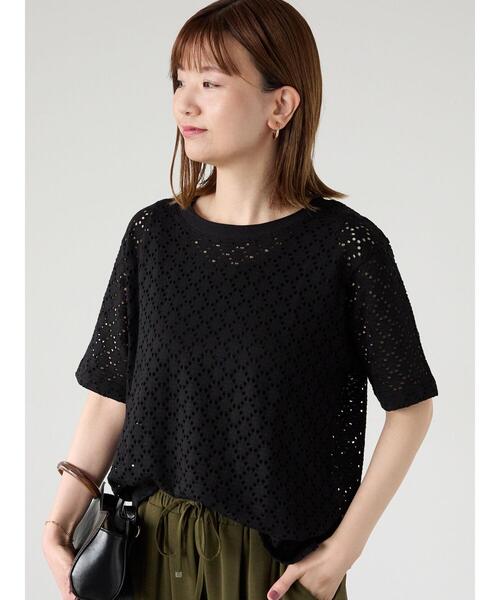 Lugnoncure（ルノンキュール）の「カットレースハーフスリーブトップス（その他トップス・レディース・オフホワイト/ネイビー/ブラック・F）」の3枚目の写真