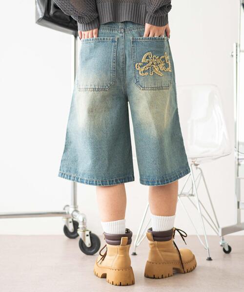 WEGO(ウィゴー)の「WEGO/ロゴスタッズハーフパンツ(デニムパンツ・レディース・グレー/コバルトブルー・SMALL/MEDIUM)」の2枚目の写真