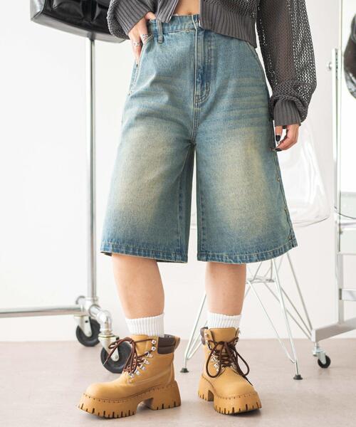WEGO(ウィゴー)の「WEGO/ロゴスタッズハーフパンツ(デニムパンツ・レディース・グレー/コバルトブルー・SMALL/MEDIUM)」の9枚目の写真