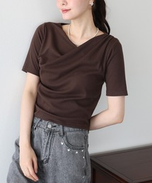 《お気に入り1万人突破!2サイズ展開/新色追加》ドレープネックリブTシャツ