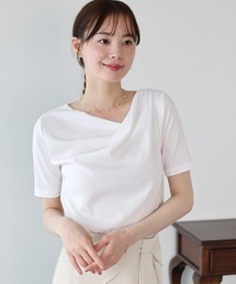 《お気に入り1万人突破!2サイズ展開/新色追加》ドレープネックリブTシャツ