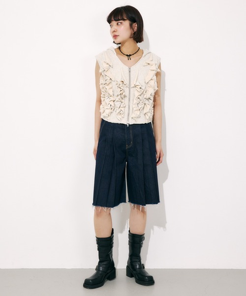 FRONT ZIP FRILL TOPS フロントジップ フリル トップス 夏服（T