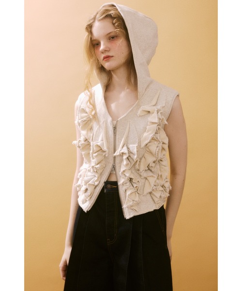 FRONT ZIP FRILL TOPS フロントジップ フリル トップス 夏服（T