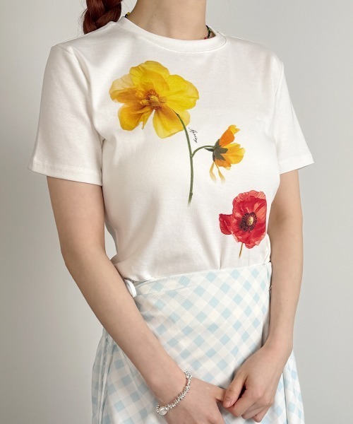 セール】フラワープリント コンパクトTシャツ（Tシャツ