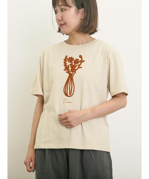 セール】花瓶柄コード刺繍Tシャツ（Tシャツ/カットソー）｜Samansa