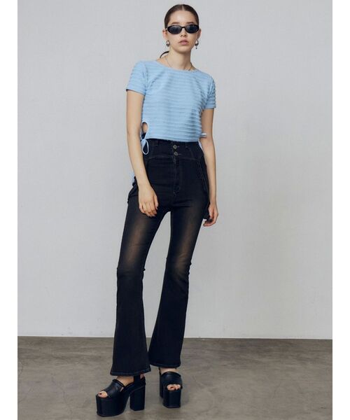 EMODA（エモダ）の「サイドハートオープントップス（Tシャツ/カットソー・レディース・ブルー/ホワイト/ブラック・FREE）」の5枚目の写真