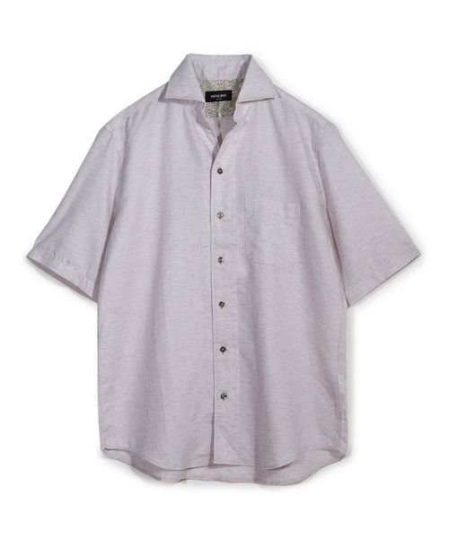 MEN'S BIGI（メンズビギ）の「ヘリンボーンワンピースカラーハーフスリーブシャツ（シャツ/ブラウス・メンズ・ベージュ/ネイビー/ホワイト/グリーン・01/02/03/04）」の2枚目の写真