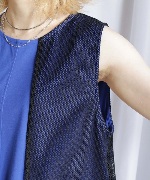 tシャツ メッシュ切替ノースリープルオーバー レディース BITTOKO tシャツ メッシュ切替ノースリープルオーバー