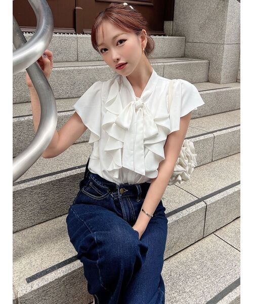 RESEXXY（リゼクシー）の「ボウタイラッフルブラウス（シャツ/ブラウス・レディース・ブラック/ピンク/ホワイト・FREE）」の9枚目の写真