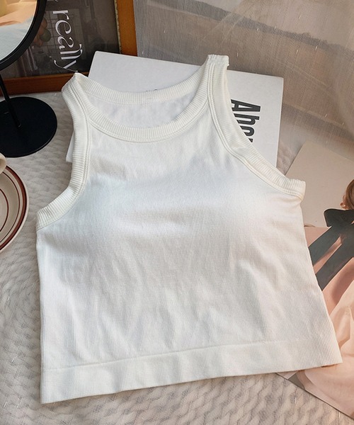 Revo.（レボ）の「【パット付き】シンプル 短丈 アメスリフィット タンクトップ ブラトップ（タンクトップ・レディース・ホワイト/ブラック・FREE）」の3枚目の写真