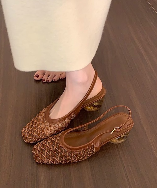 Lace Ladies(レースレディース)の「シアー メッシュ スクエアトゥ バックスリング パンプス(パンプス・レディース・ブラック/アイボリー/ブラウン・22.5cm/23cm/23.5cm/24cm/24.5cm/25cm)」の1枚目の写真