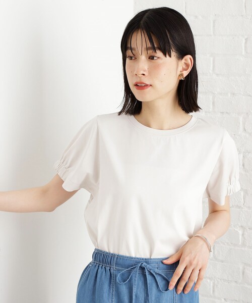 THE SHOP TK （ザ ショップ ティーケー ）の「袖タックTシャツ【接触冷感/毛玉になりにくい/UV】（Tシャツ/カットソー・レディース・ダークブラウン/ブラック/アイボリー・13/12）」の5枚目の写真