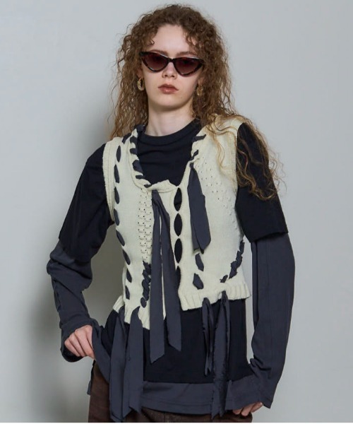 MAISON SPECIAL リボンベスト 25AW PRE-ORDER】Ribbon Stitch Knit Vest/リボンステッチニット