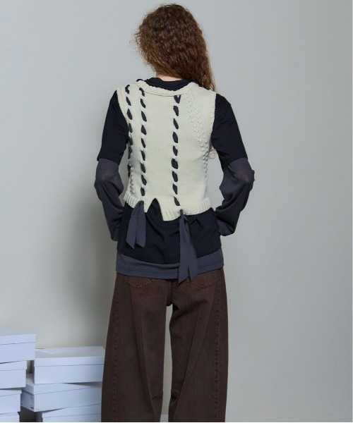 トップス Maison special vest Ribbon Stitch Knit Vest/リボンステッチニットベスト【MAISON