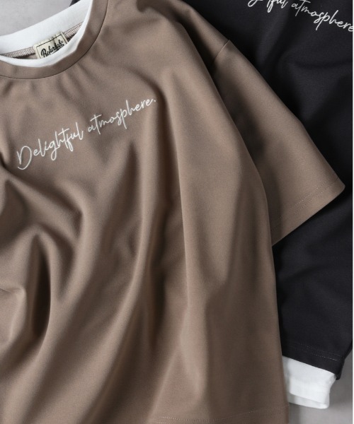 Right-on(ライトオン)の「【Refurbish】接触冷感フェイクレイヤード刺繍Tシャツ(Tシャツ/カットソー・キッズ・ベージュ/ダークグレー・130/140/150/160)」の1枚目の写真
