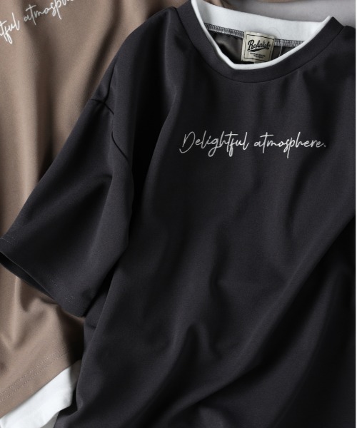 Right-on(ライトオン)の「【Refurbish】接触冷感フェイクレイヤード刺繍Tシャツ(Tシャツ/カットソー・キッズ・ベージュ/ダークグレー・130/140/150/160)」の2枚目の写真