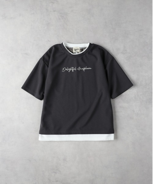 Right-on(ライトオン)の「【Refurbish】接触冷感フェイクレイヤード刺繍Tシャツ(Tシャツ/カットソー・キッズ・ベージュ/ダークグレー・130/140/150/160)」の3枚目の写真