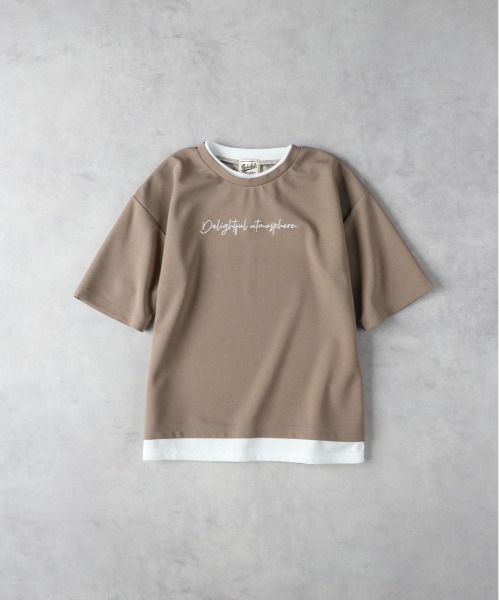 Right-on(ライトオン)の「【Refurbish】接触冷感フェイクレイヤード刺繍Tシャツ(Tシャツ/カットソー・キッズ・ベージュ/ダークグレー・130/140/150/160)」の4枚目の写真