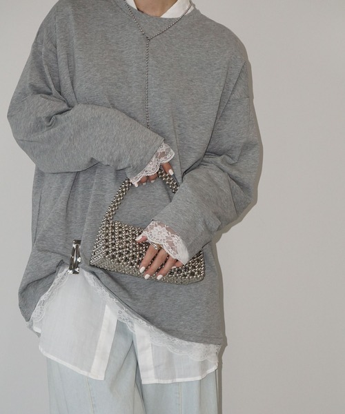 chuclla（チュクラ）の「レーストリム ロングスリーブカットソー chw25a036（Tシャツ/カットソー・レディース・ブラック/グレー/ホワイト・FREE）」の3枚目の写真