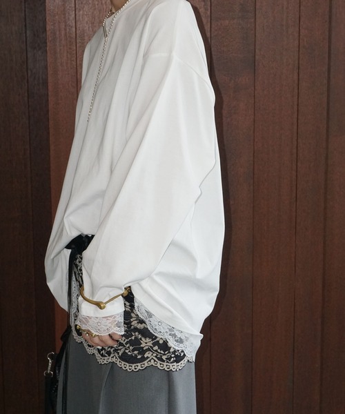 chuclla（チュクラ）の「レーストリム ロングスリーブカットソー chw25a036（Tシャツ/カットソー・レディース・ブラック/グレー/ホワイト・FREE）」の14枚目の写真