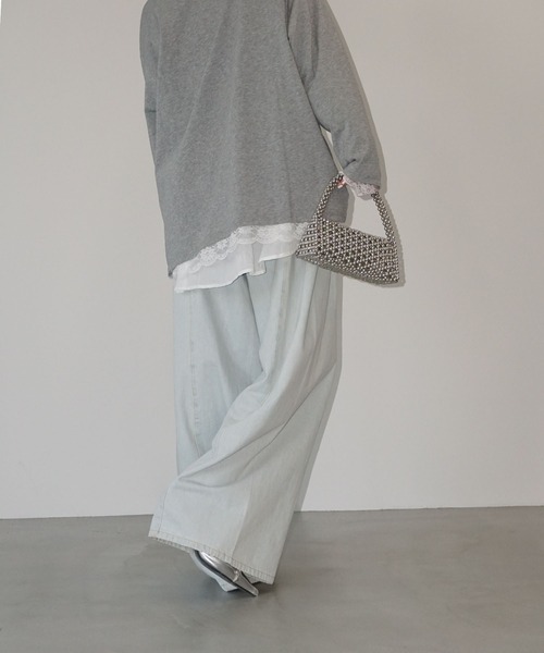 レーストリム ロングスリーブカットソー chw25a036-ファッション