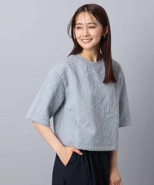 MK MICHEL KLEIN(エムケーミッシェルクラン)の「フクレジャガード五分袖プルオーバー/洗える(Tシャツ/カットソー・レディース・グレー/ホワイト・38)」の2枚目の写真