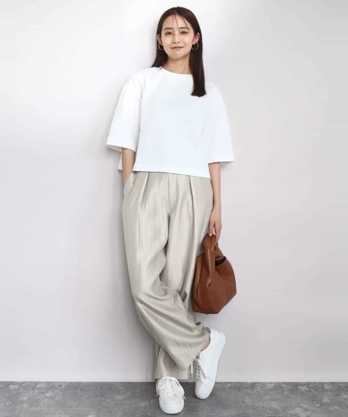 MK MICHEL KLEIN(エムケーミッシェルクラン)の「フクレジャガード五分袖プルオーバー/洗える(Tシャツ/カットソー・レディース・グレー/ホワイト・38)」の5枚目の写真