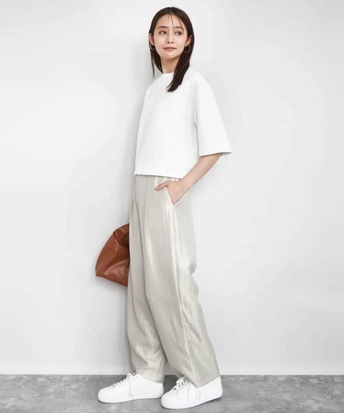 MK MICHEL KLEIN(エムケーミッシェルクラン)の「フクレジャガード五分袖プルオーバー/洗える(Tシャツ/カットソー・レディース・グレー/ホワイト・38)」の6枚目の写真