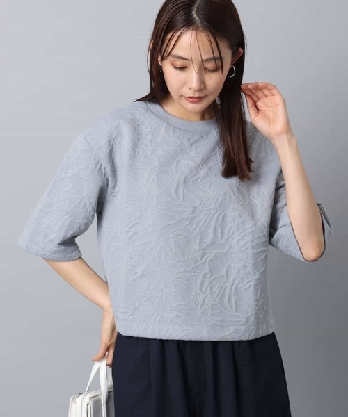 MK MICHEL KLEIN(エムケーミッシェルクラン)の「フクレジャガード五分袖プルオーバー/洗える(Tシャツ/カットソー・レディース・グレー/ホワイト・38)」の7枚目の写真