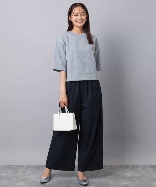 MK MICHEL KLEIN(エムケーミッシェルクラン)の「フクレジャガード五分袖プルオーバー/洗える(Tシャツ/カットソー・レディース・グレー/ホワイト・38)」の9枚目の写真