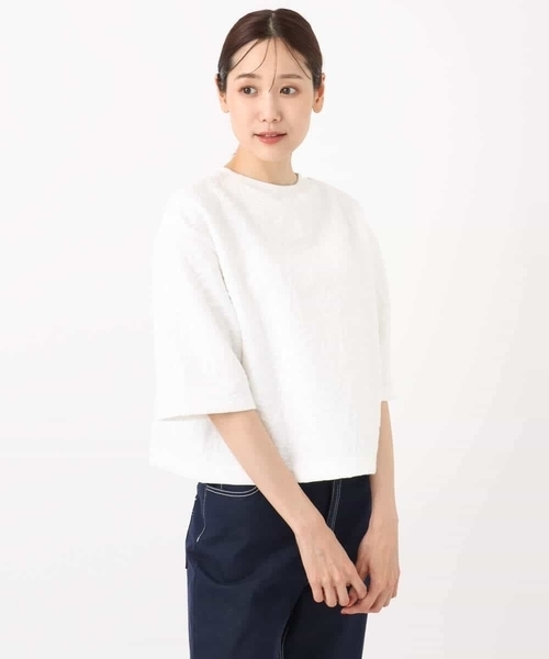 MK MICHEL KLEIN(エムケーミッシェルクラン)の「フクレジャガード五分袖プルオーバー/洗える(Tシャツ/カットソー・レディース・グレー/ホワイト・38)」の18枚目の写真